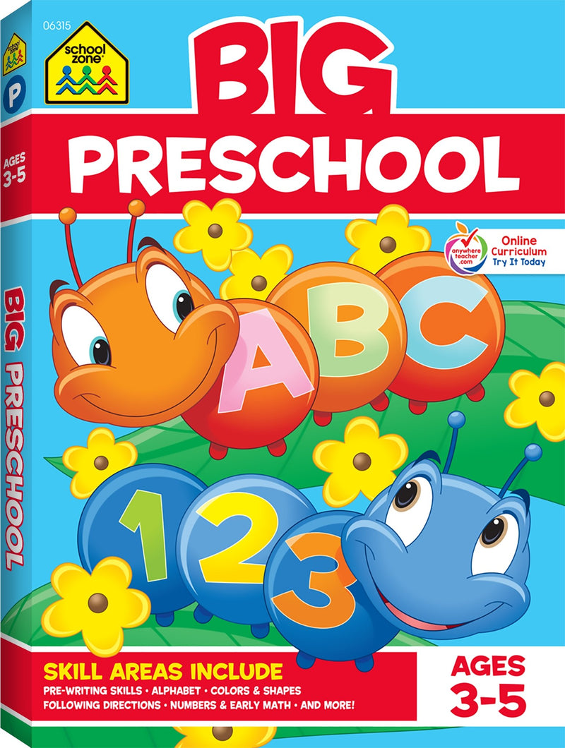 School Zone - Big Preschool Workbook - Ages 3 to 5, Colors, Shapes, Numbers 1-10, Alphabet, Pre-Writing, Pre-Reading, and Phonics (School Zone Big Workbook Series) Paperback – January by School Zone