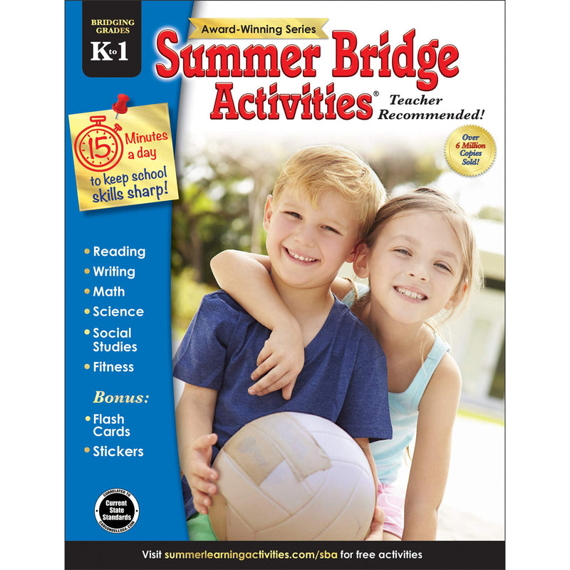 Summer Bridge Activities - Grades K - 1, Workbook for Summer Learning Loss, Math, Reading, Writing and More with Flash Cards and Stickers Paperback – January by Summer Bridge Activities